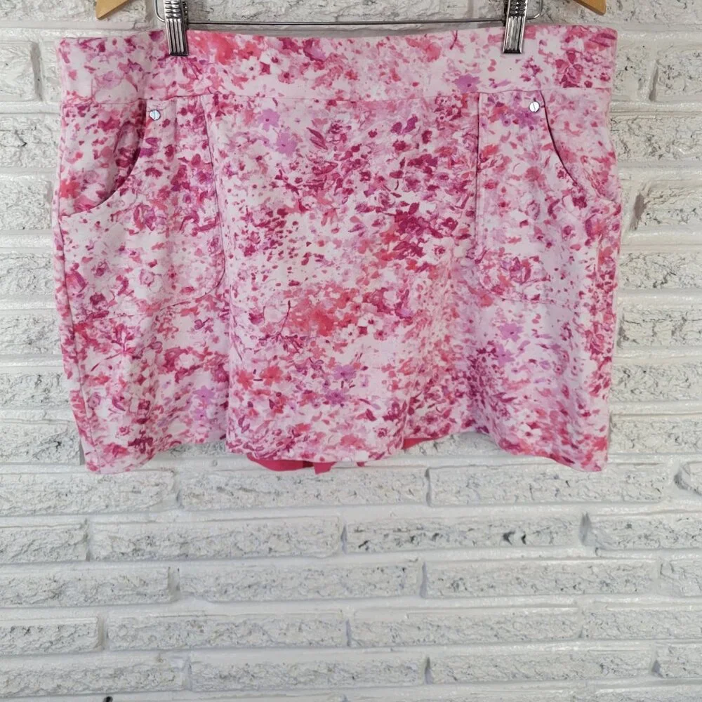 Jones New York XL Pink Floral Skort Cotton Pull On Elastic Waist FLO309XE